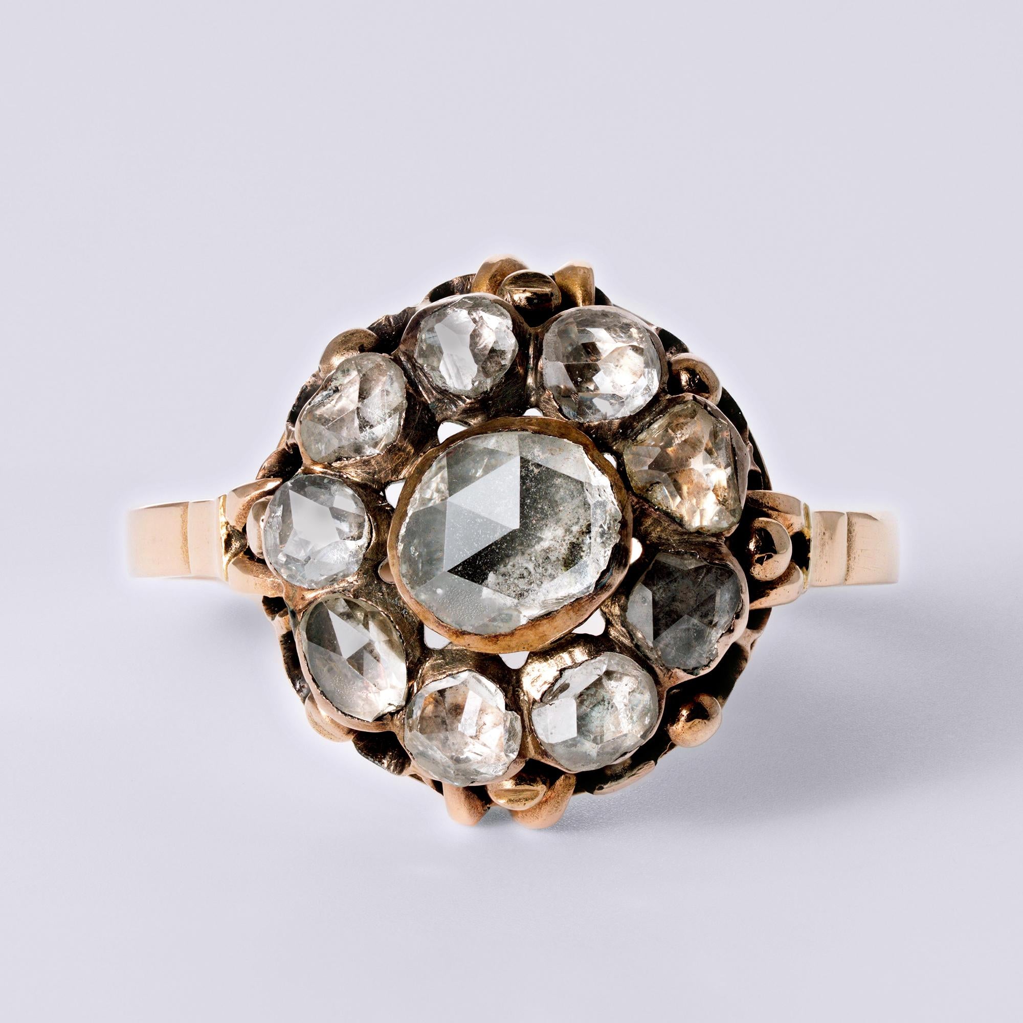 Antique Georgian Rose Cut Diamond Cluster Engagement Ring