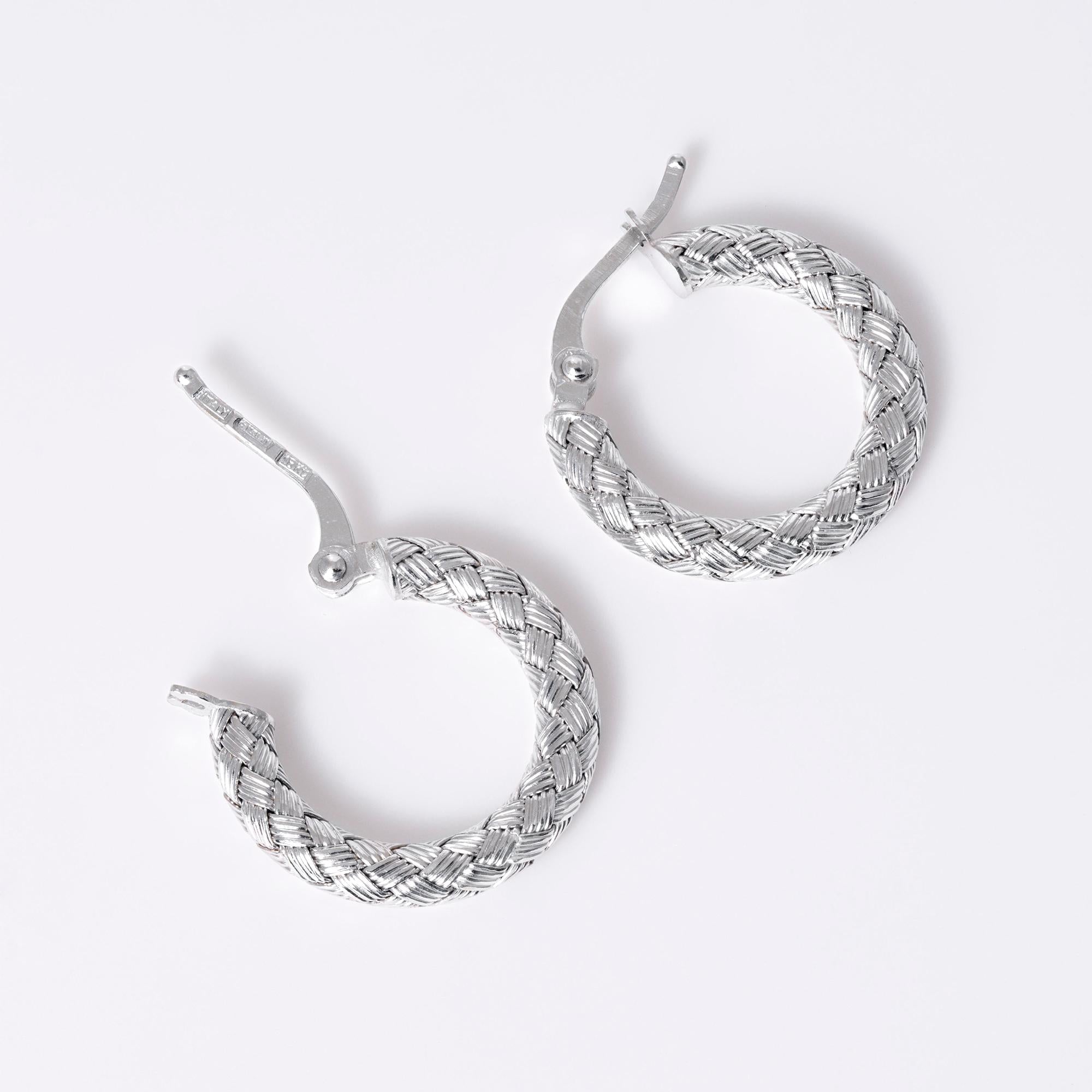 Roberto Coin Woven Silk 18k White Gold Hoop Earrings