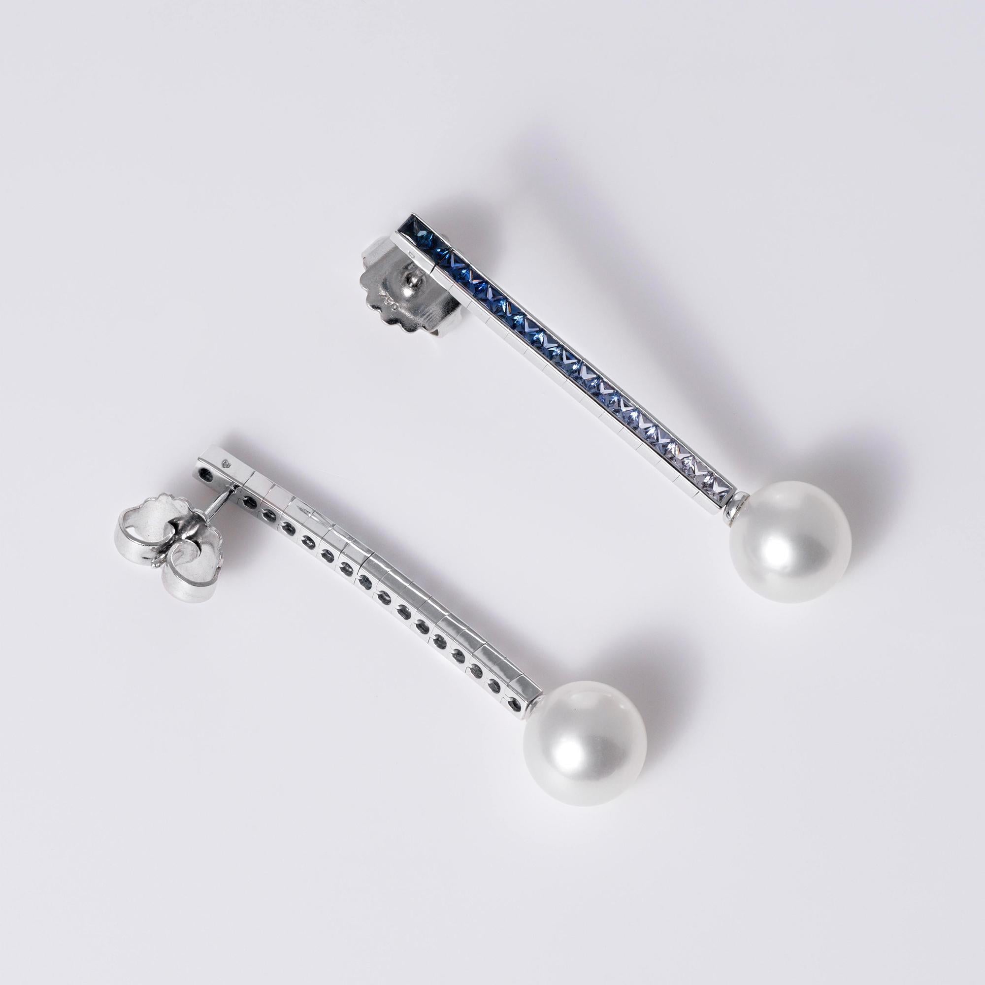 Mikimoto Elements of Life Denim Blue Ombré Sapphire Pearl Drop Earrings