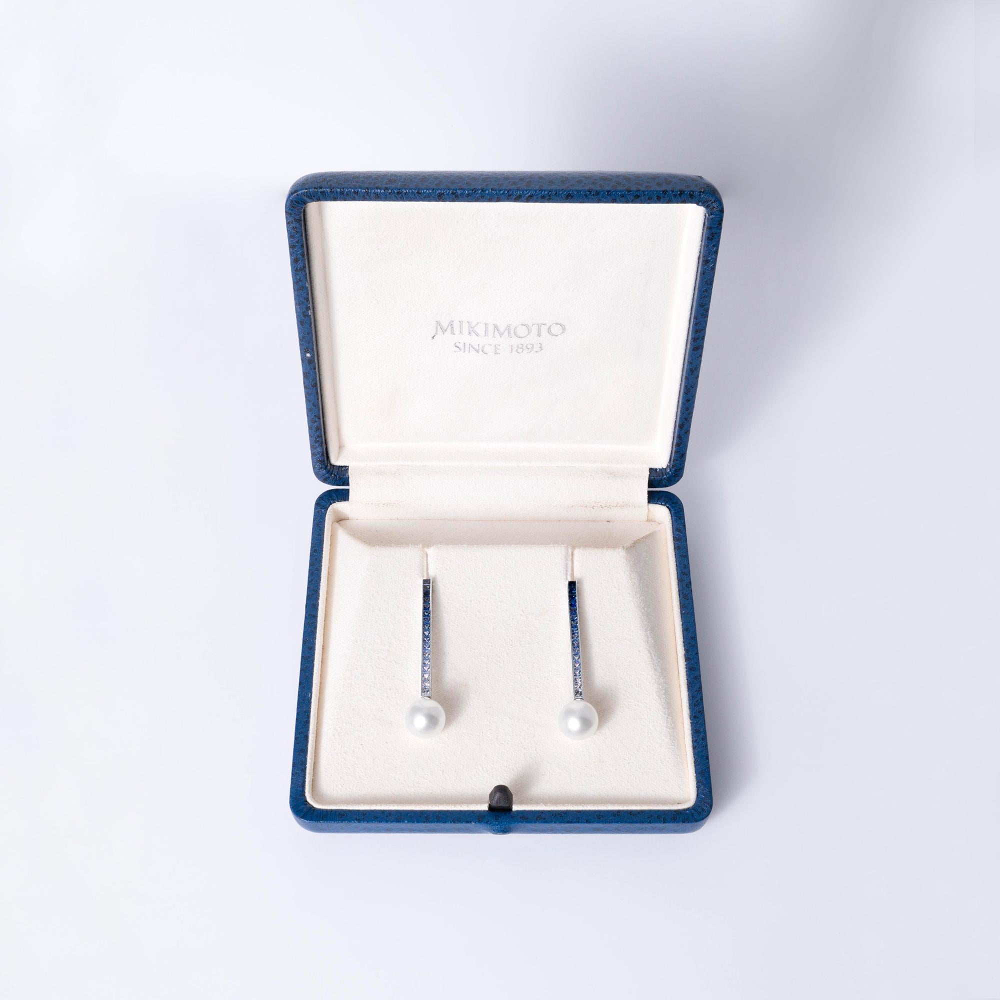 Mikimoto Elements of Life Denim Blue Ombré Sapphire Pearl Drop Earrings