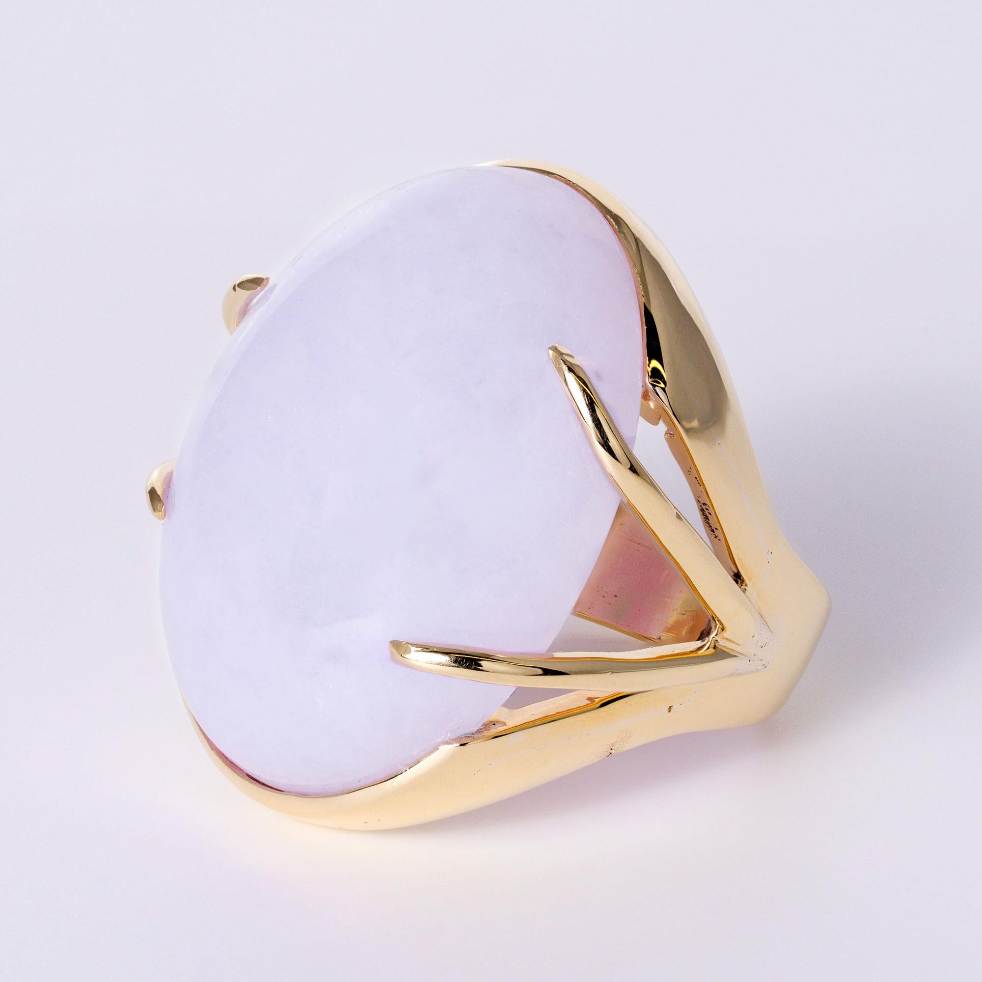 Vintage 40 Carat Lavender Jade 14k Yellow Gold Cocktail Ring