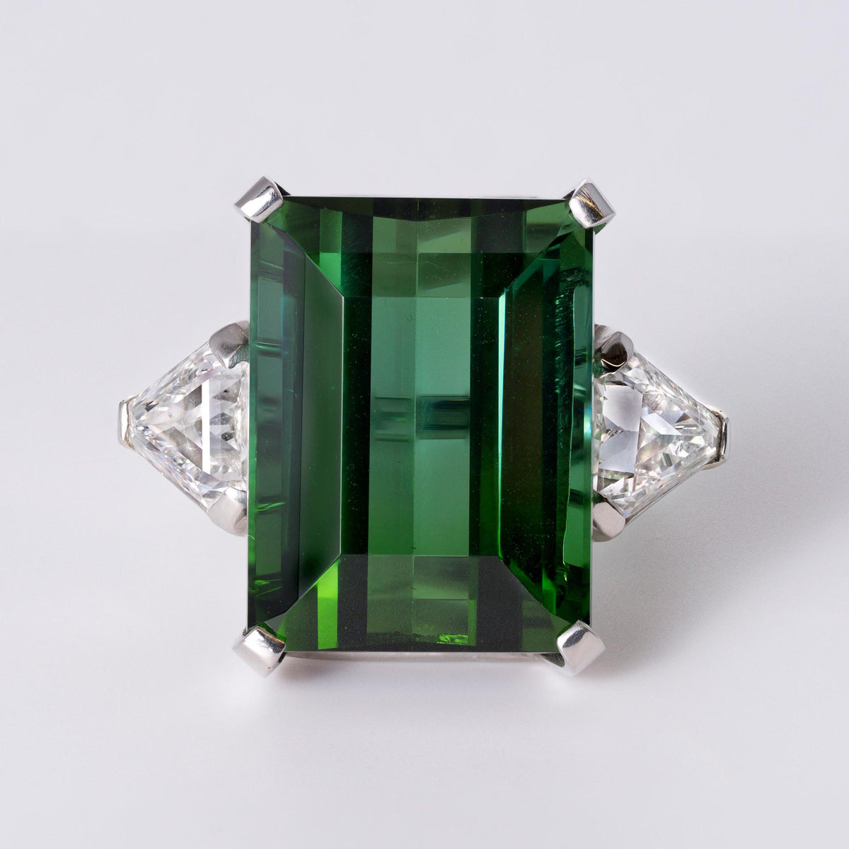 Estate 29 Carat Green Tourmaline & Diamond Platinum Cocktail Ring