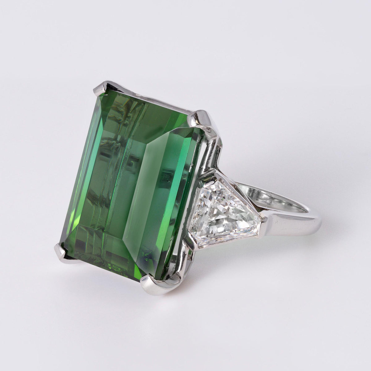 Estate 29 Carat Green Tourmaline & Diamond Platinum Cocktail Ring