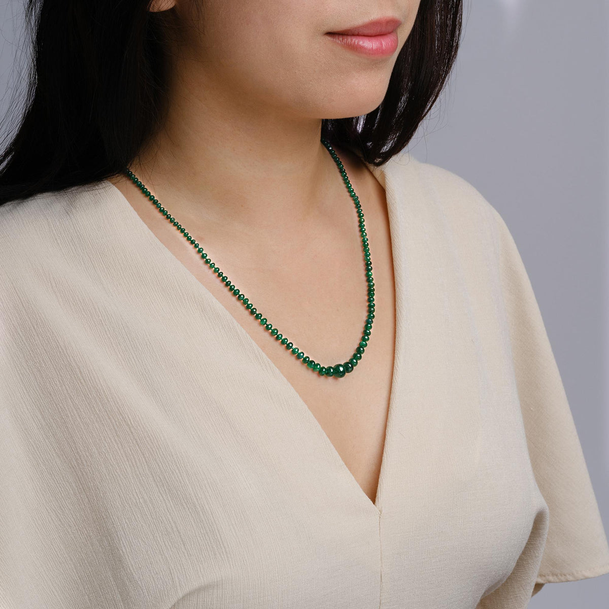Fine 40 Carat Colombian Emerald Bead Necklace