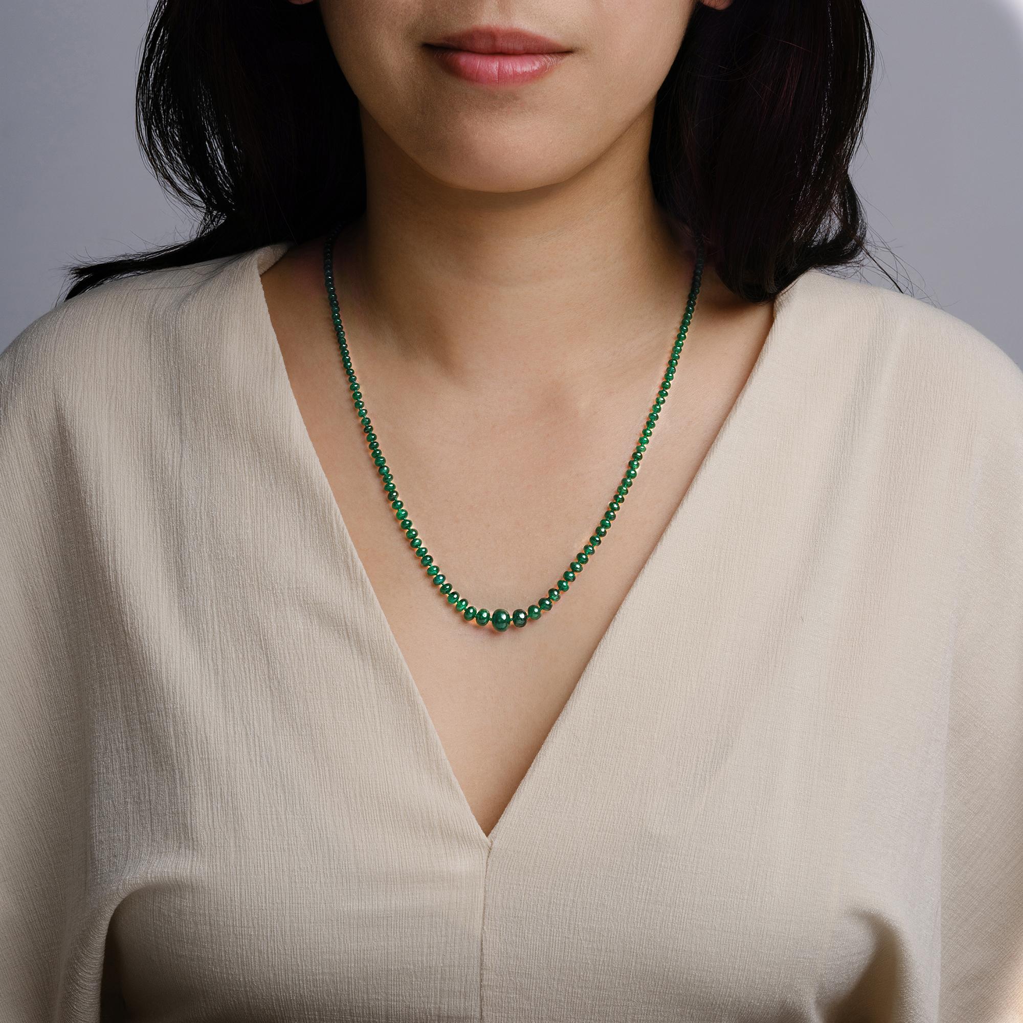 Fine 40 Carat Colombian Emerald Bead Necklace