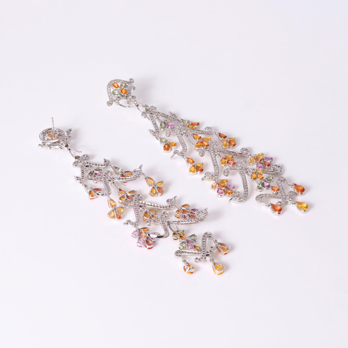 Estate 25 Carats Multicolor Sapphire Diamond Convertible Chandelier Earrings