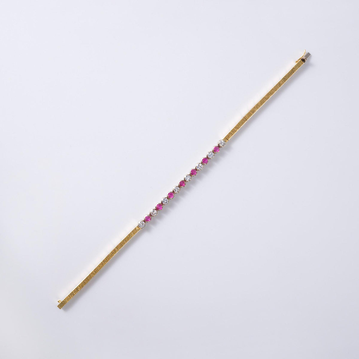 Vintage 1970s Ruby and Diamond 18k Gold Cocktail Bracelet