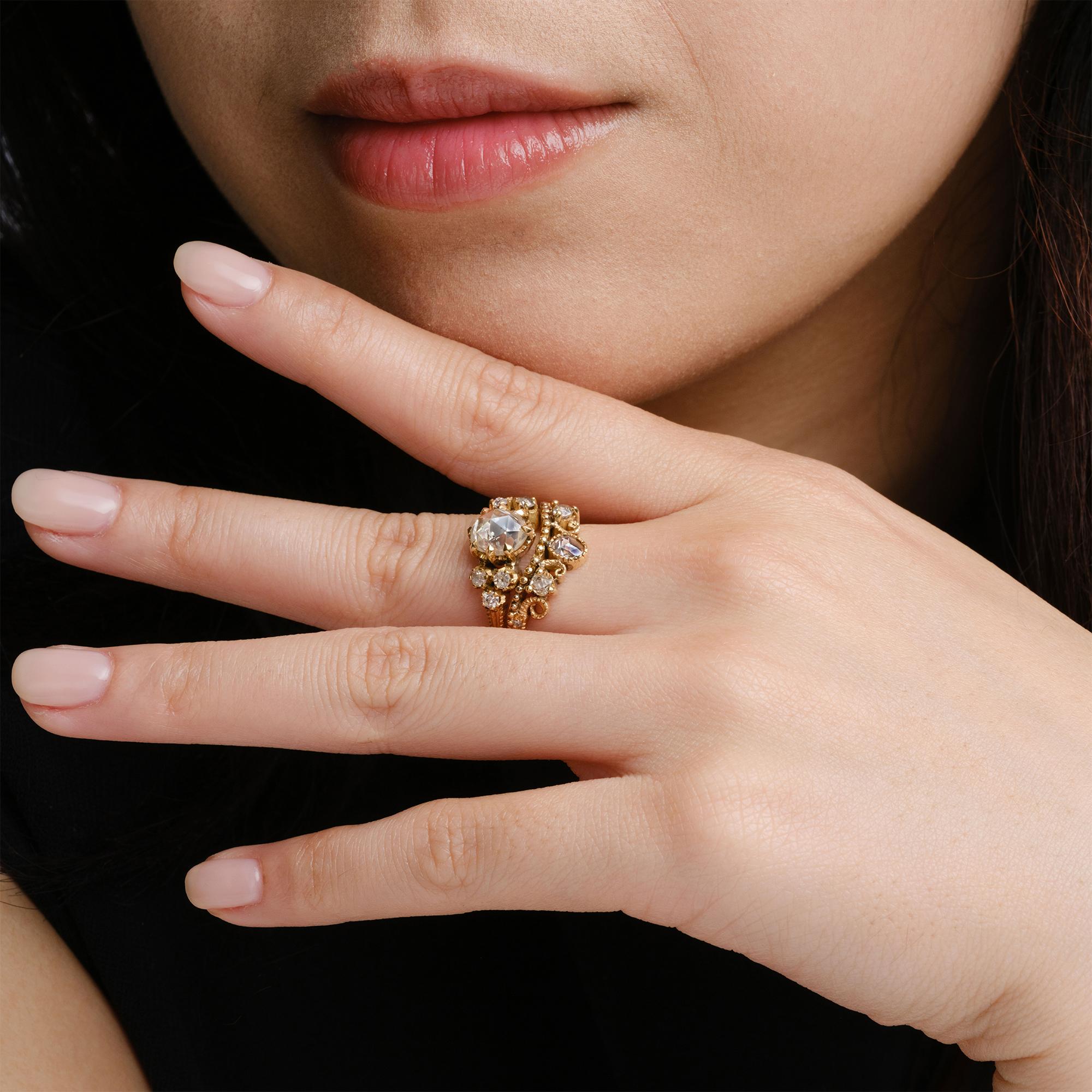 Antique 2.92 Carat Rose And Old Mine Cut Diamond 18k Gold Engagement Ring