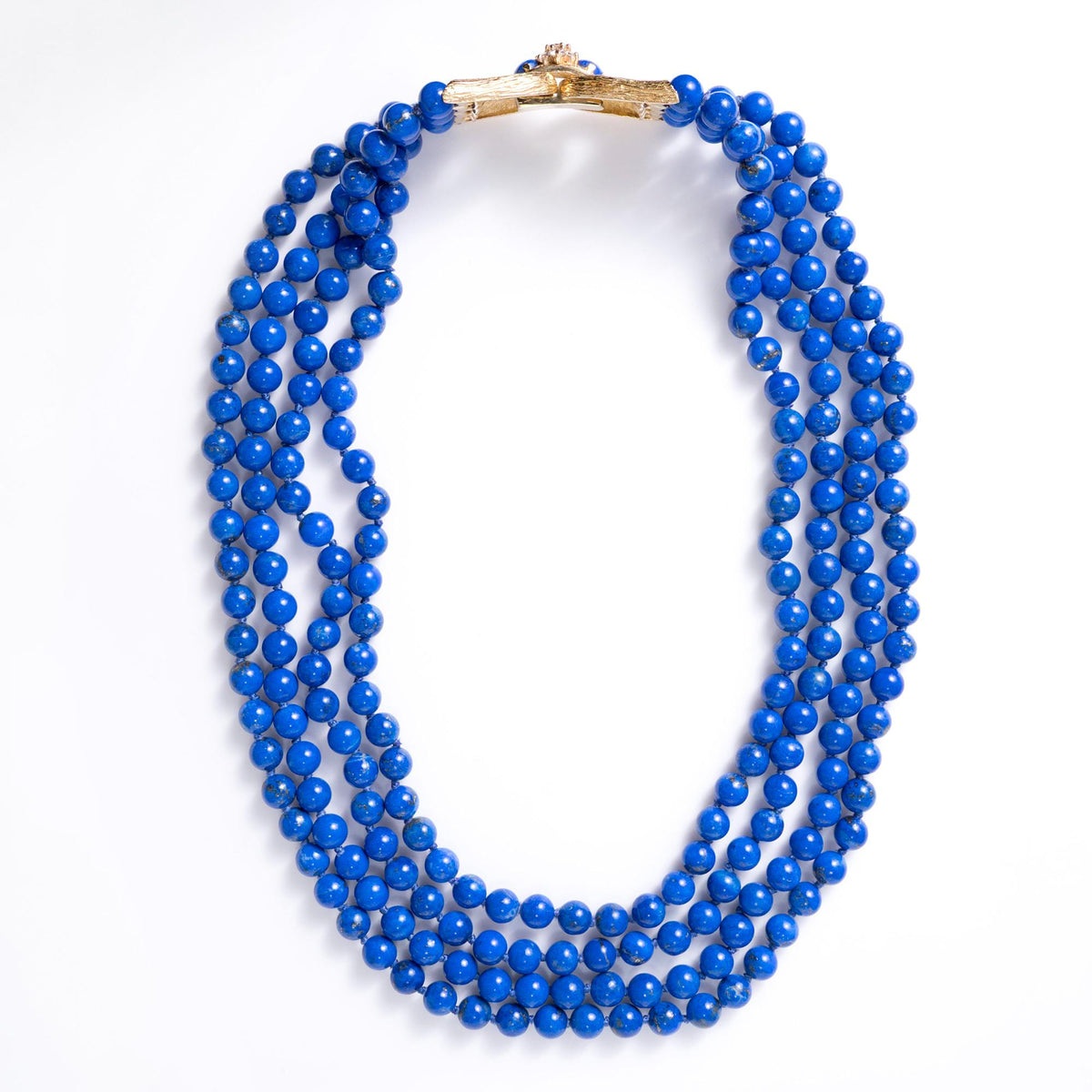 Mid Century Multi Strand Lapis Lazuli Beads Diamond Clasp Necklace
