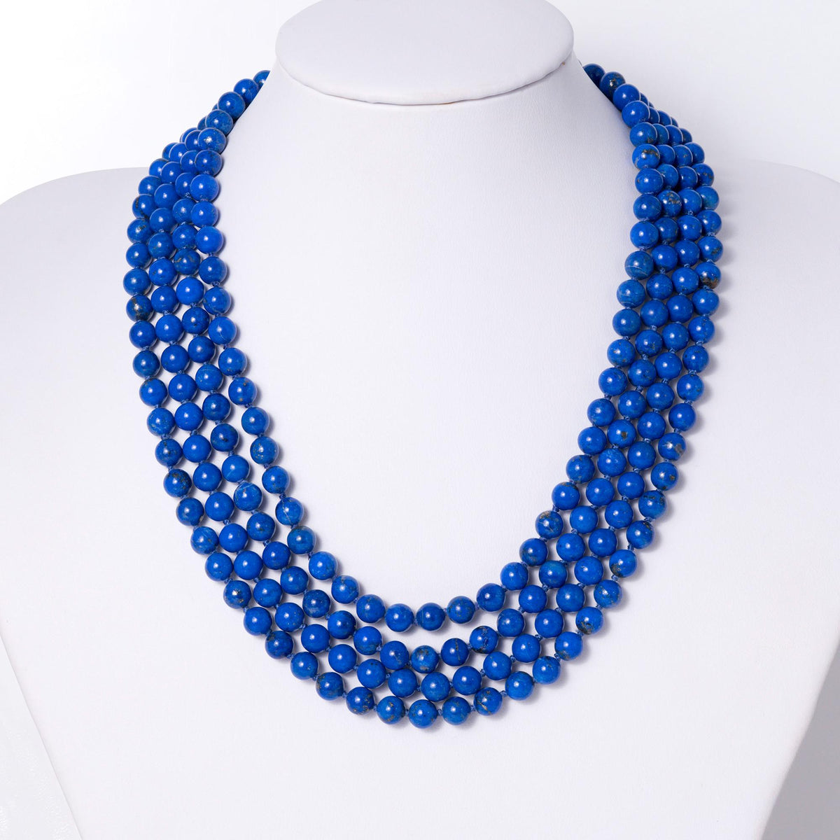 Mid Century Multi Strand Lapis Lazuli Beads Diamond Clasp Necklace