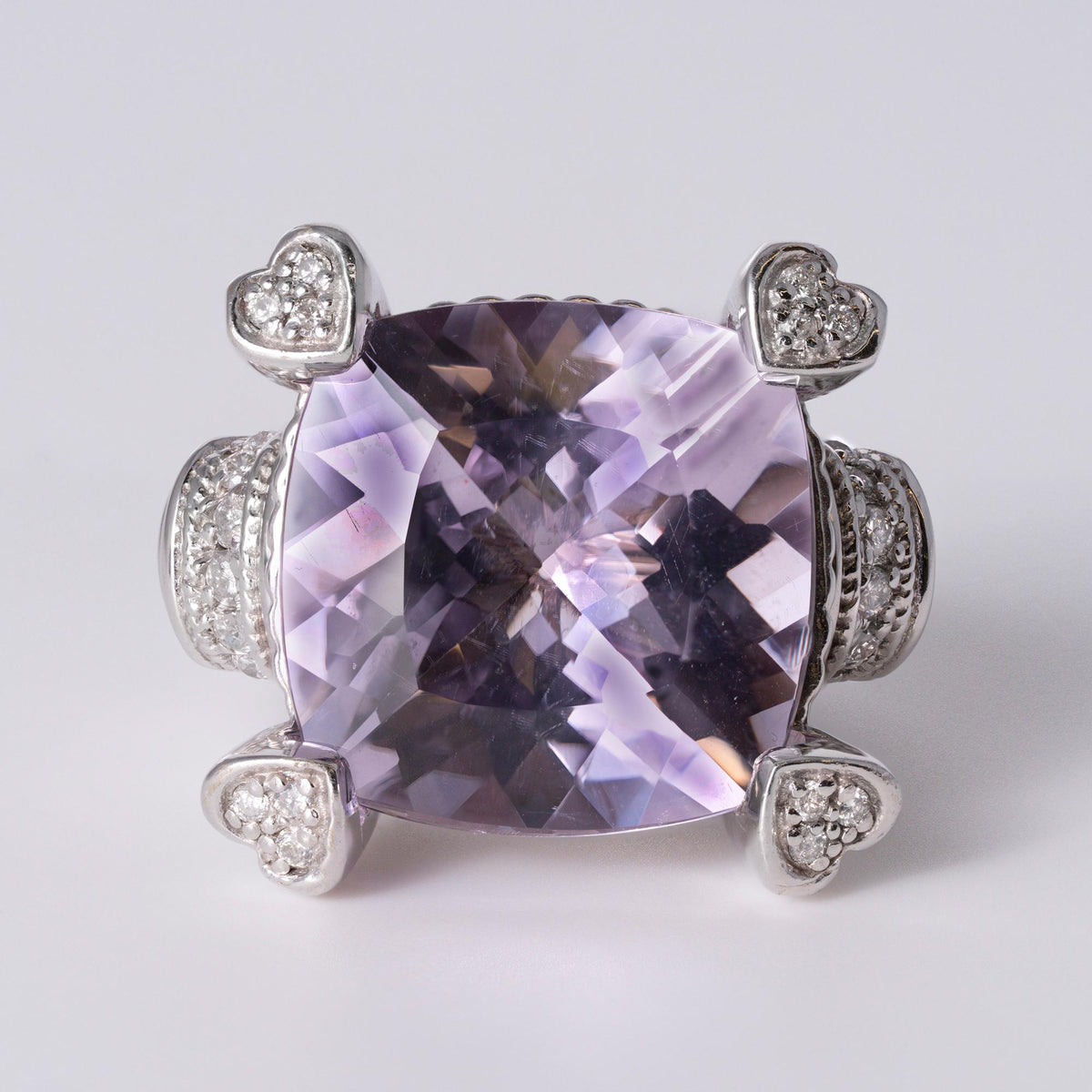 Vintage Judith Ripka 15 Carat Kunzite & Diamond Hearts Cocktail Ring