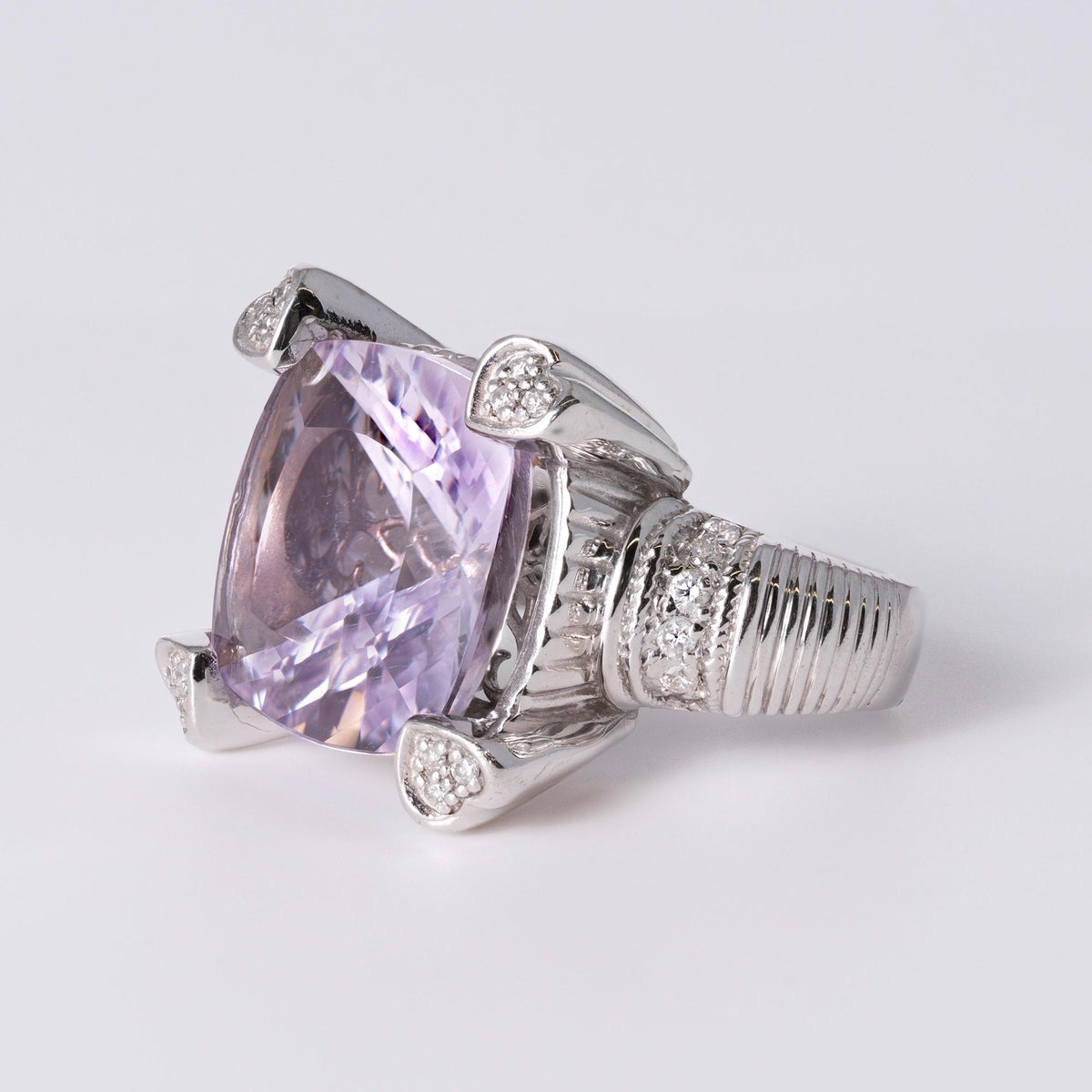 Vintage Judith Ripka 15 Carat Kunzite & Diamond Hearts Cocktail Ring