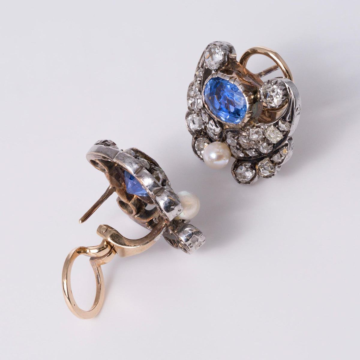 Antique Victorian GIA Certified 4.75 Carat Ceylon Sapphire & Diamond Earrings