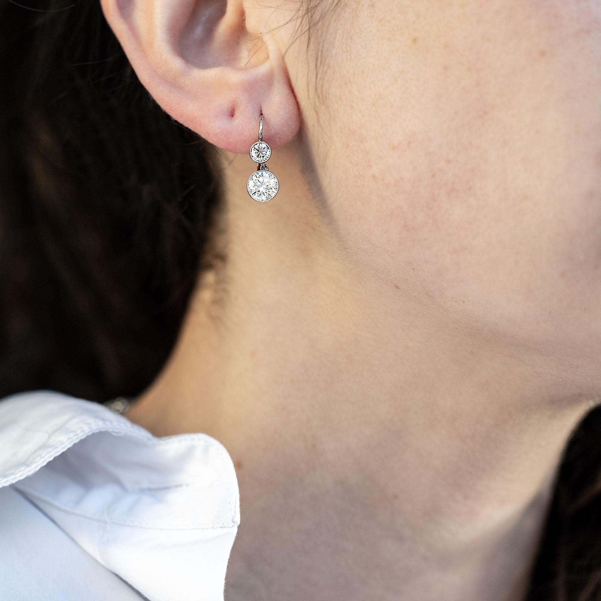 Art Deco Revival 2.54 Carat Diamond Double-Drop Platinum Earrings