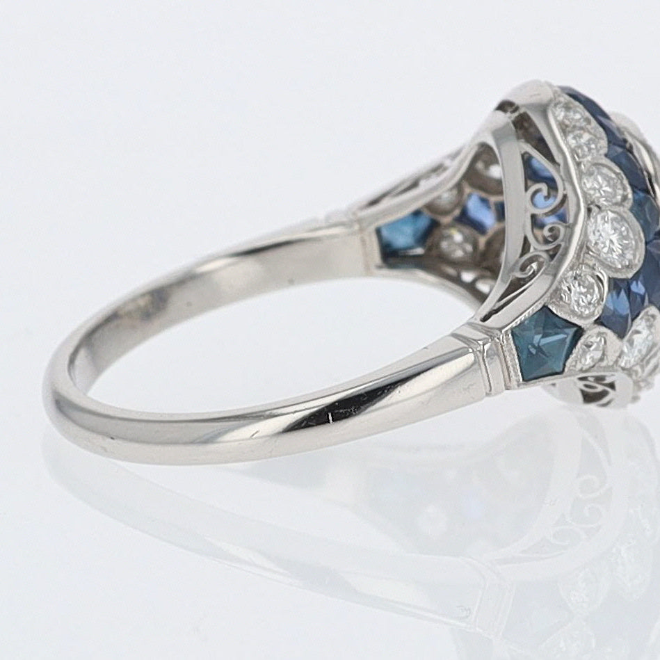 2.56 Carat Old European Diamond & Sapphire Dome Engagement Ring