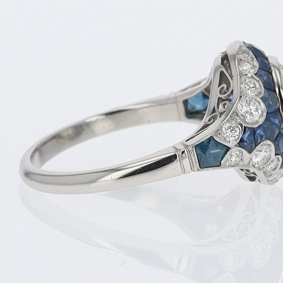 2.56 Carat Old European Diamond & Sapphire Dome Engagement Ring