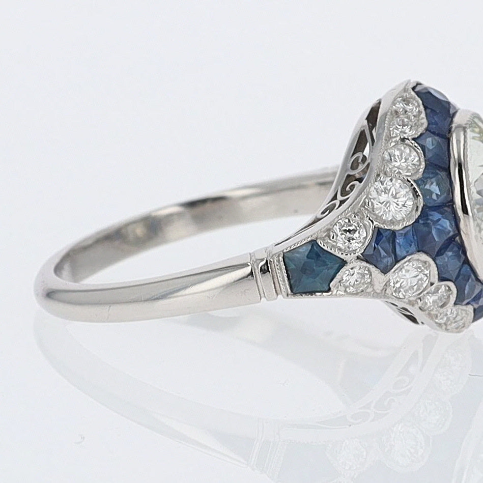 2.56 Carat Old European Diamond & Sapphire Dome Engagement Ring
