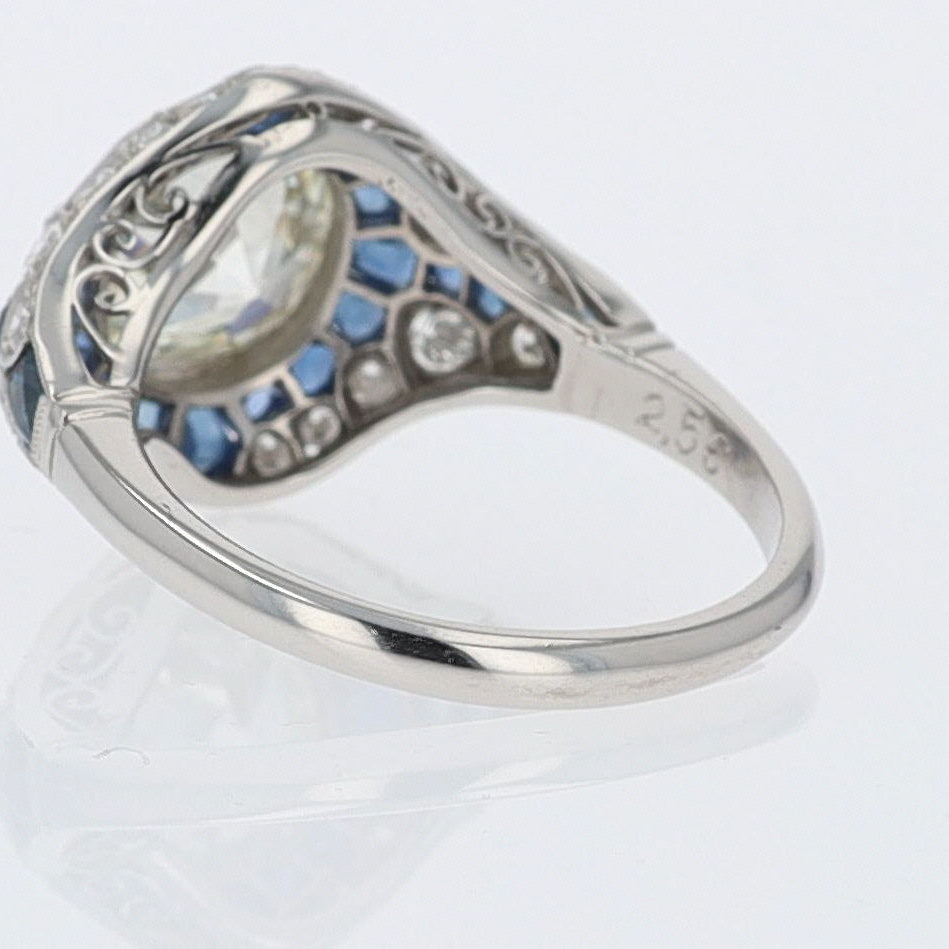 2.56 Carat Old European Diamond & Sapphire Dome Engagement Ring
