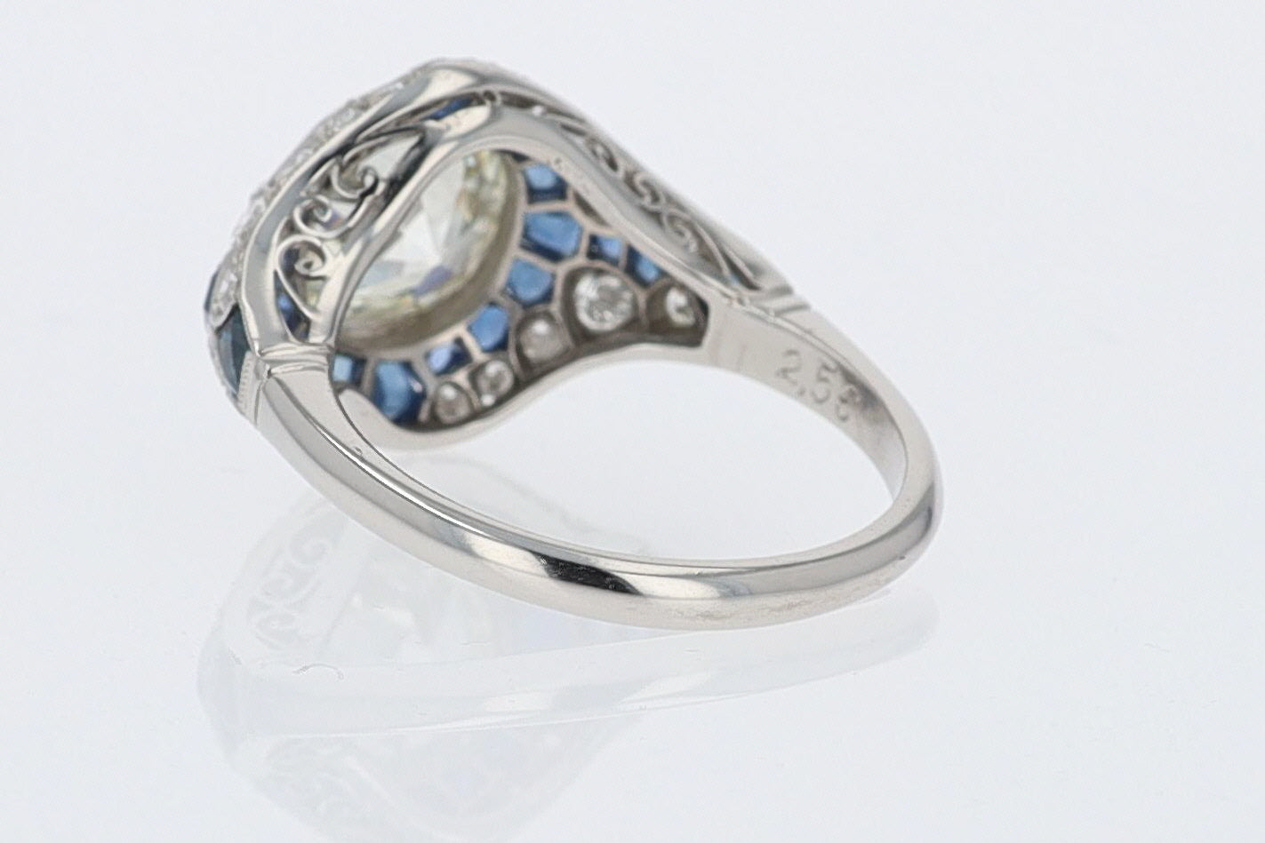 2.56 Carat Old European Diamond & Sapphire Dome Engagement Ring