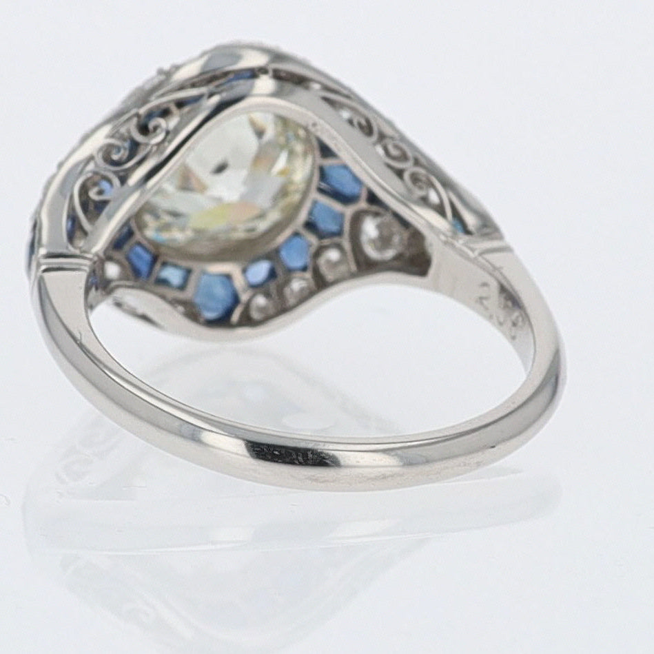 2.56 Carat Old European Diamond & Sapphire Dome Engagement Ring