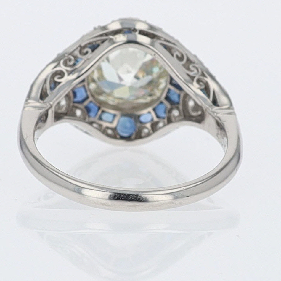 2.56 Carat Old European Diamond & Sapphire Dome Engagement Ring