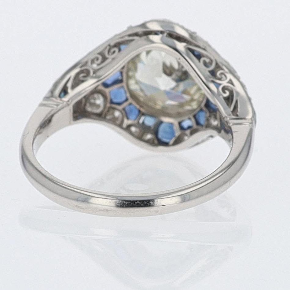 2.56 Carat Old European Diamond & Sapphire Dome Engagement Ring