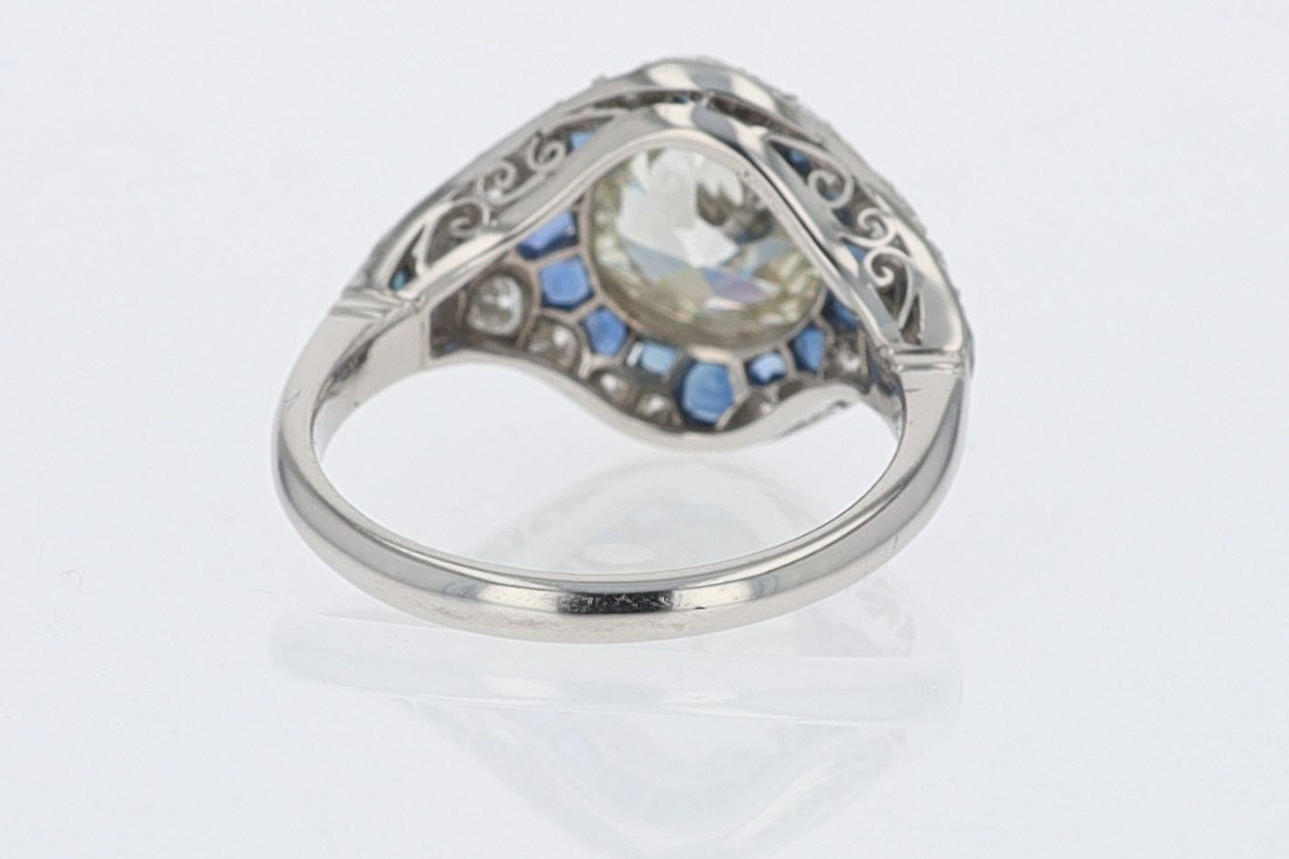 2.56 Carat Old European Diamond & Sapphire Dome Engagement Ring