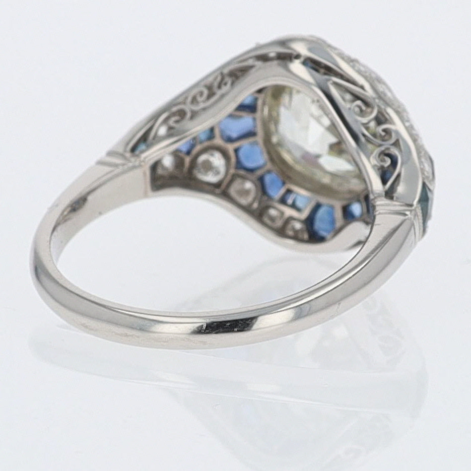 2.56 Carat Old European Diamond & Sapphire Dome Engagement Ring