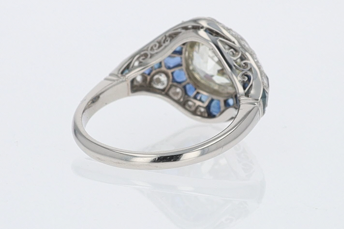 2.56 Carat Old European Diamond & Sapphire Dome Engagement Ring