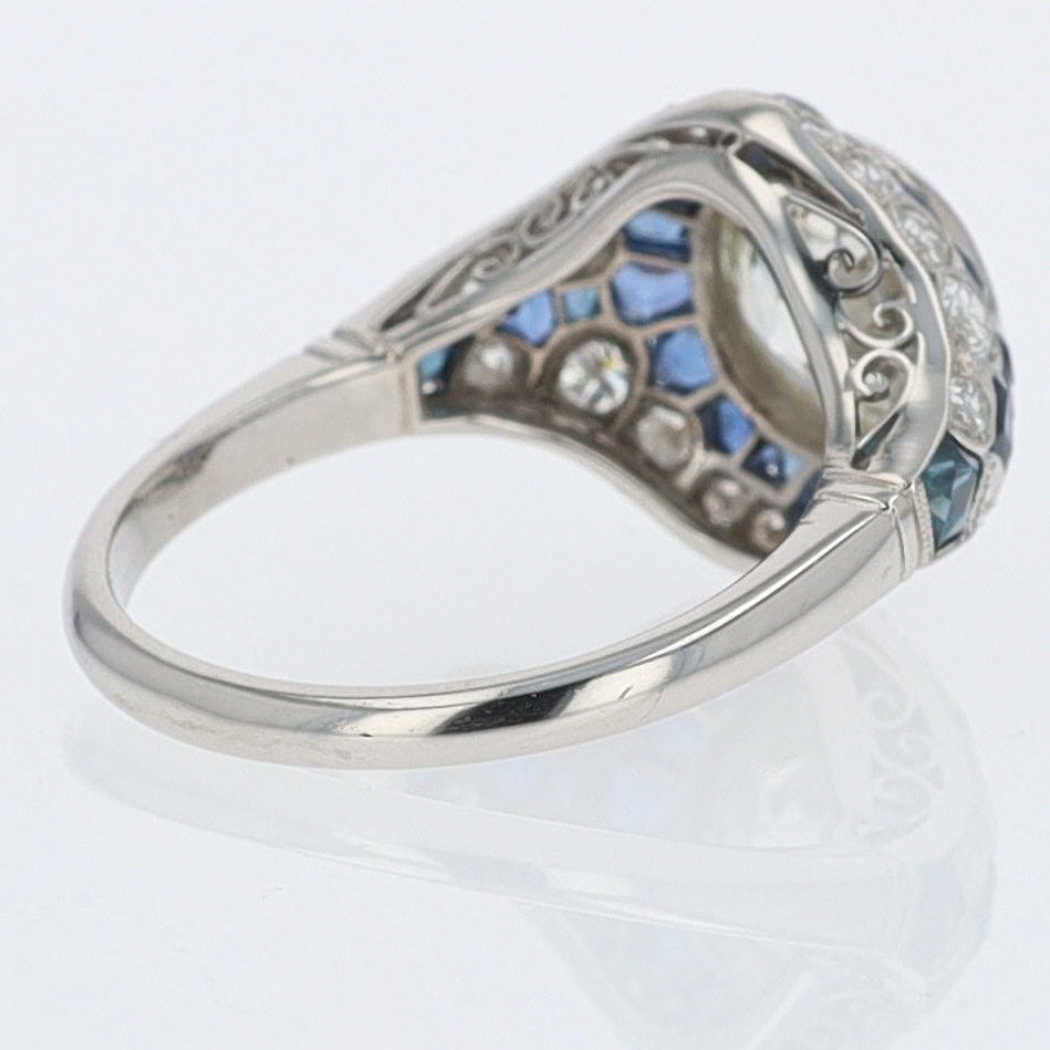 2.56 Carat Old European Diamond & Sapphire Dome Engagement Ring