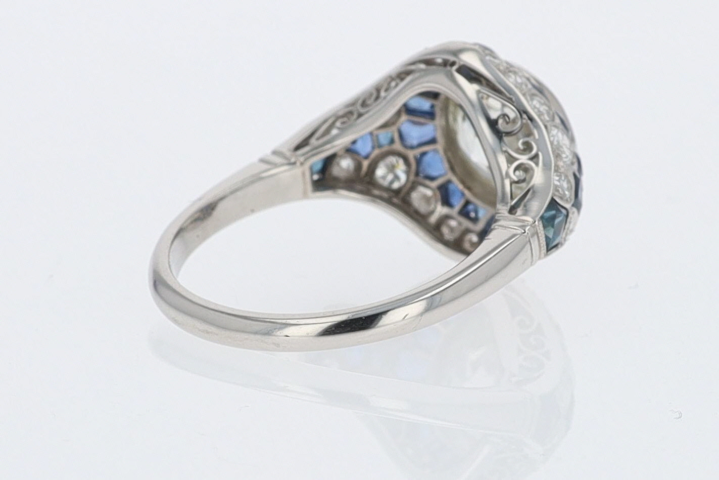 2.56 Carat Old European Diamond & Sapphire Dome Engagement Ring