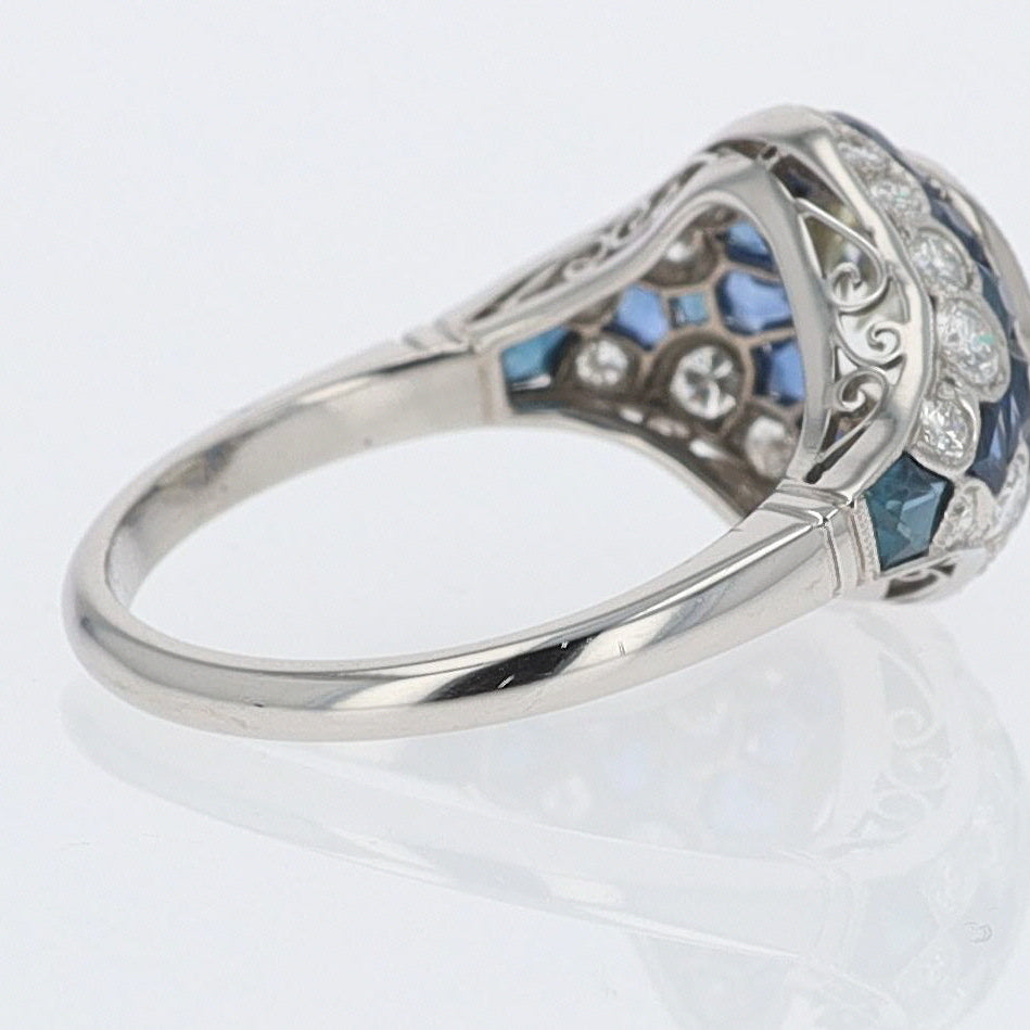 2.56 Carat Old European Diamond & Sapphire Dome Engagement Ring