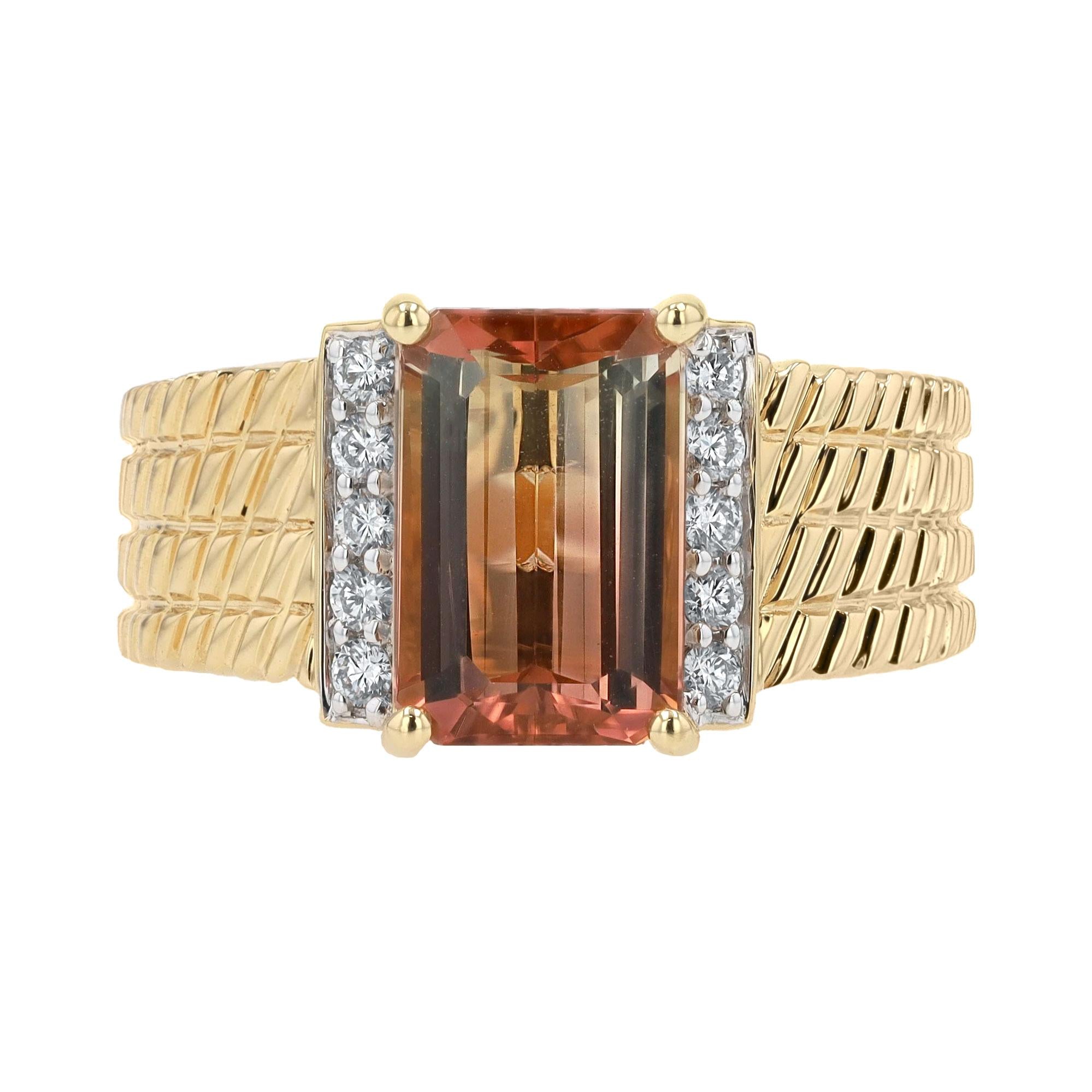 Sleek 3 Carat Bicolor Tourmaline and Diamond 18k Gold Engagement Ring