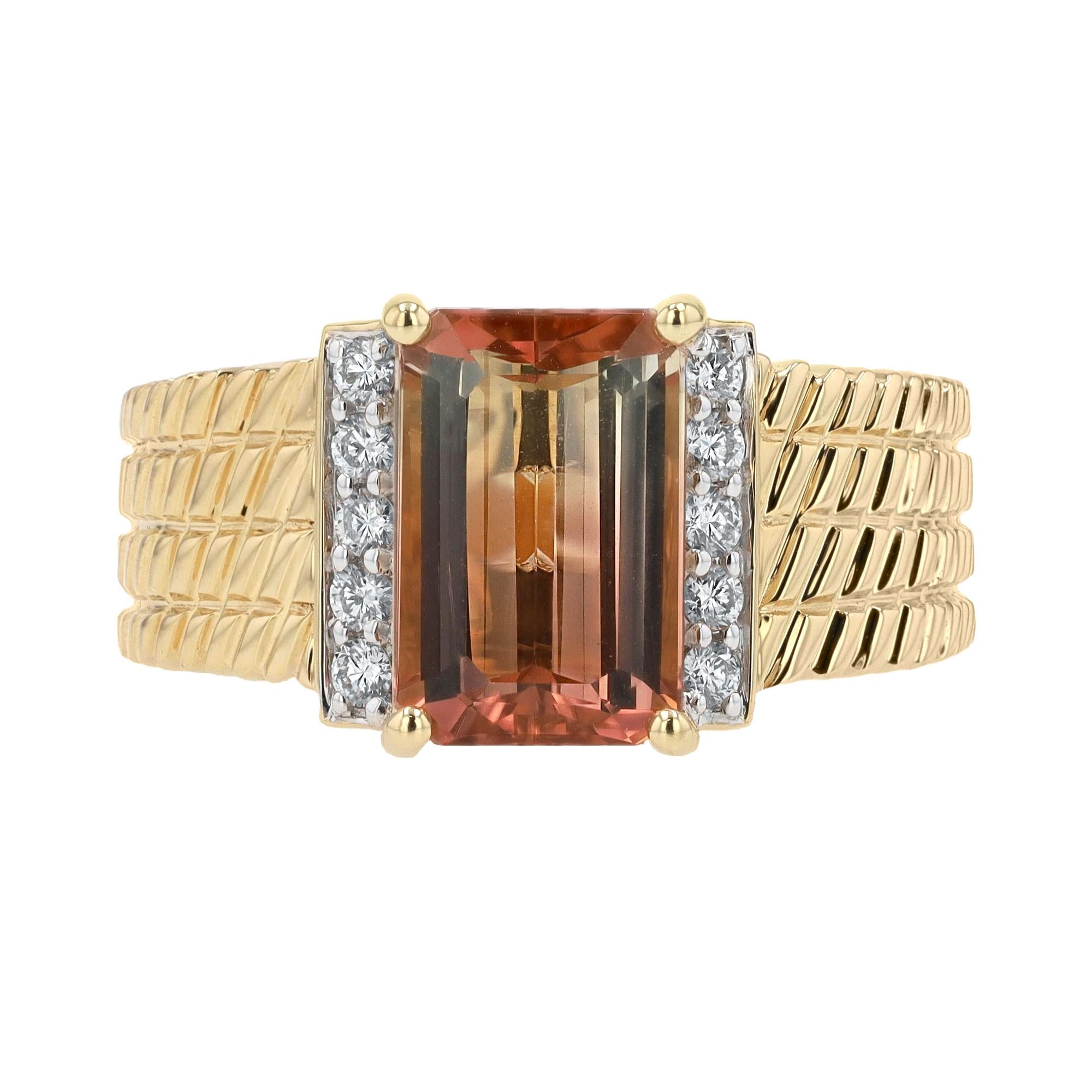 Sleek 3 Carat Bicolor Tourmaline and Diamond 18k Gold Engagement Ring