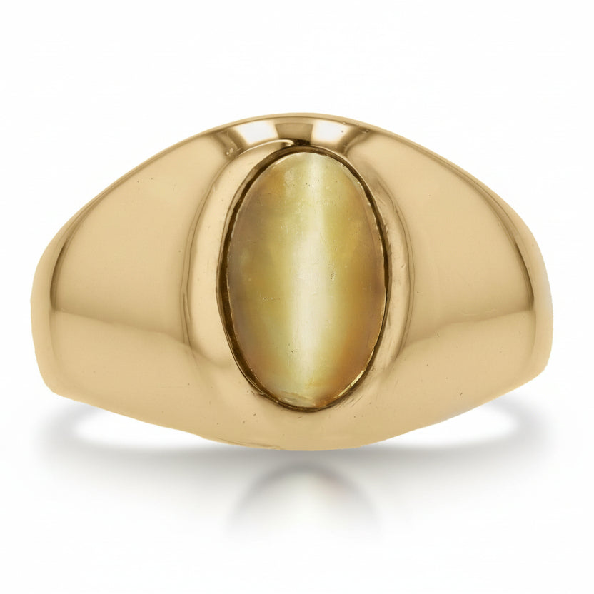 Vintage Unisex Cats Eye Chrysoberyl Gypsy Ring 14K Yellow Gold