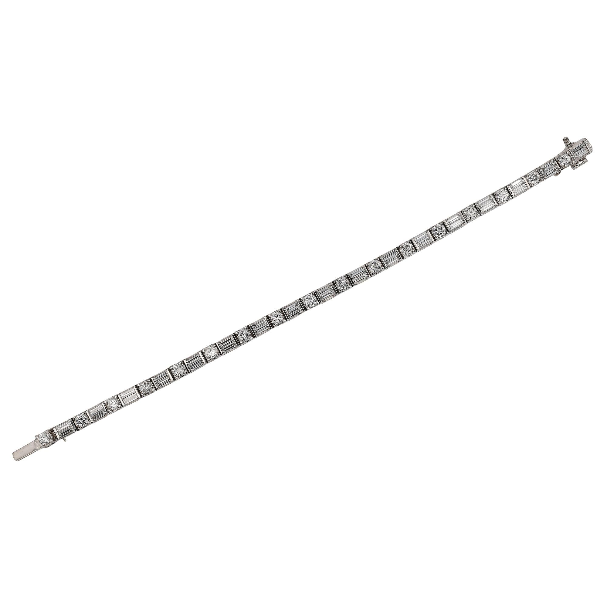 Estate Platinum 3 Carat Mixed Round & Baguette Diamond Tennis Bracelet