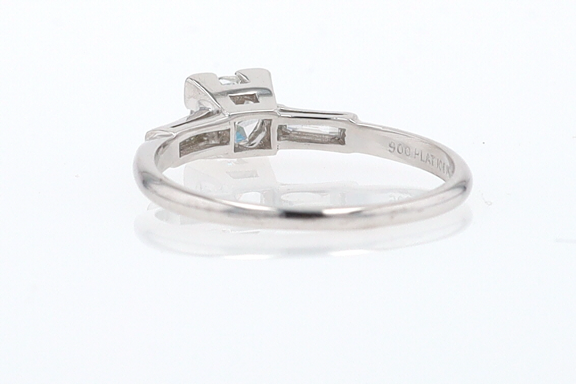 3 Stone Petite Platinum Art Deco Diamond Engagement Ring