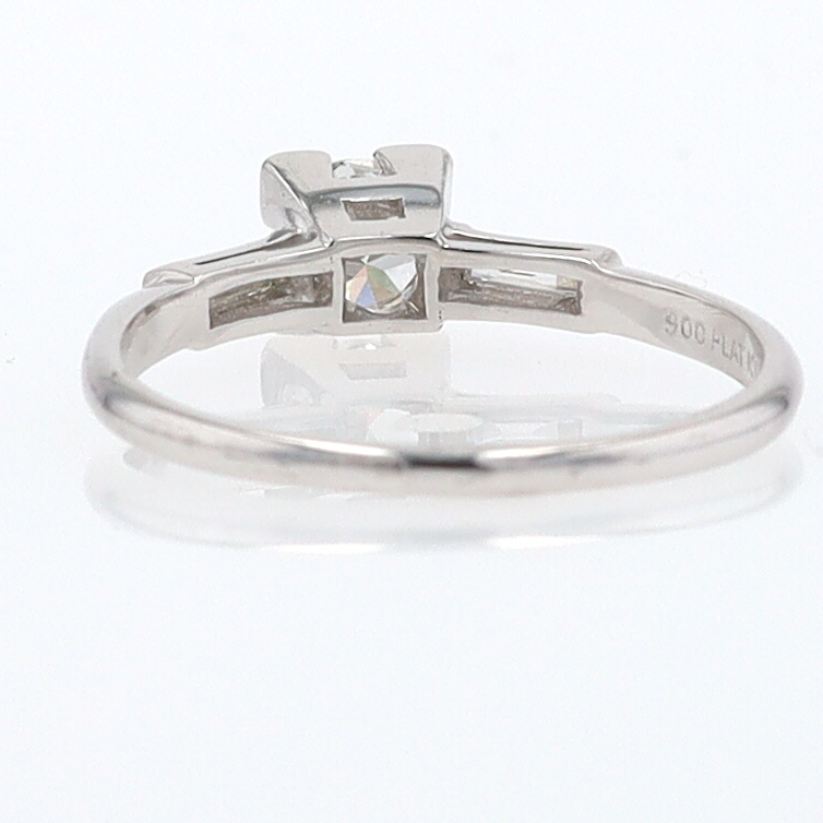 3 Stone Petite Platinum Art Deco Diamond Engagement Ring