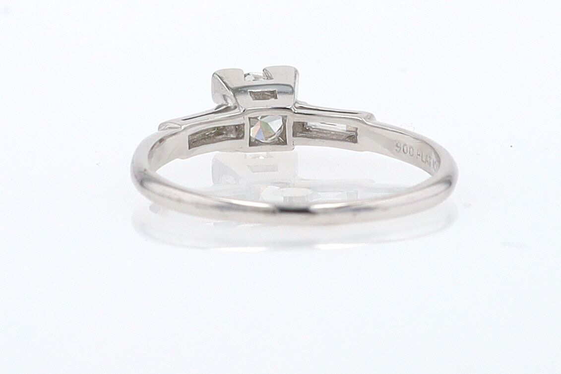 3 Stone Petite Platinum Art Deco Diamond Engagement Ring