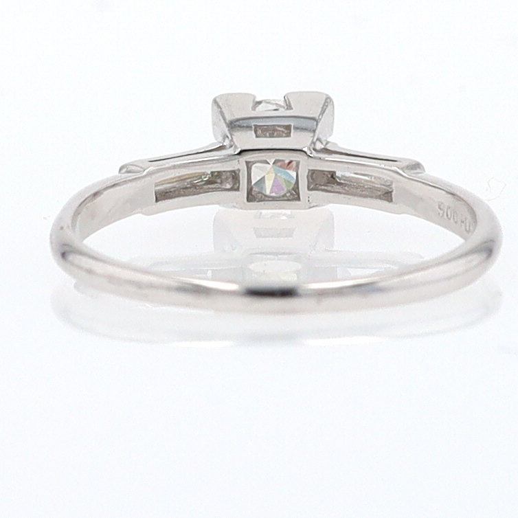 3 Stone Petite Platinum Art Deco Diamond Engagement Ring