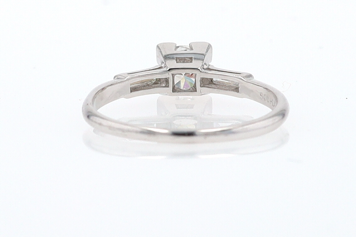 3 Stone Petite Platinum Art Deco Diamond Engagement Ring