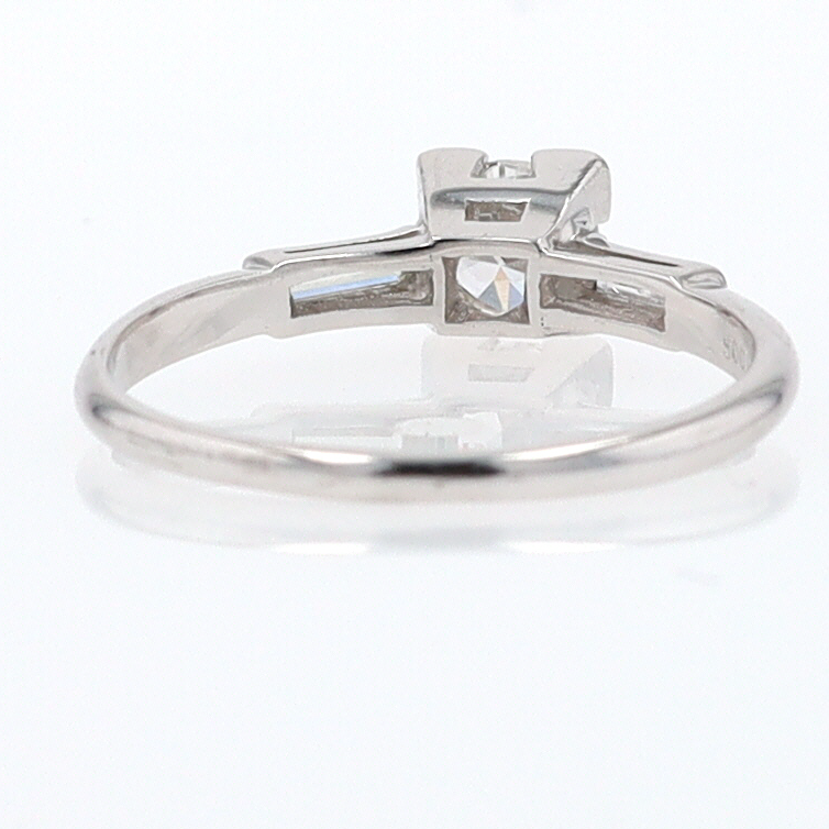 3 Stone Petite Platinum Art Deco Diamond Engagement Ring