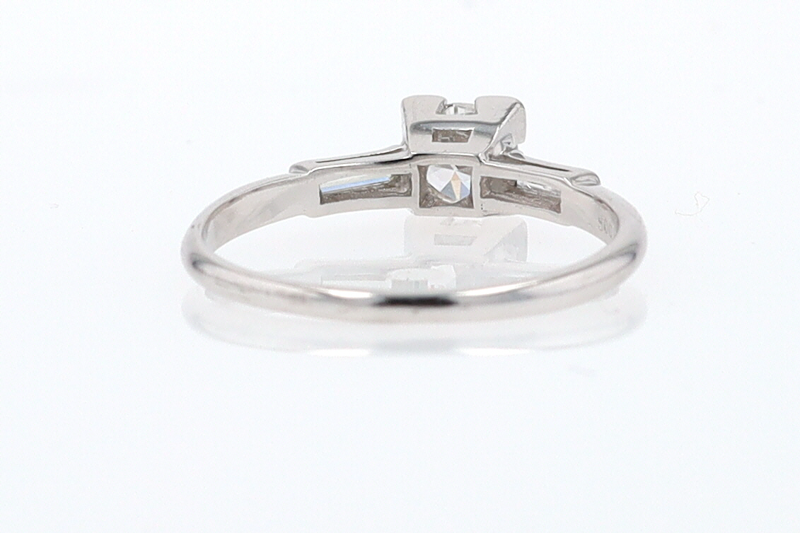 3 Stone Petite Platinum Art Deco Diamond Engagement Ring