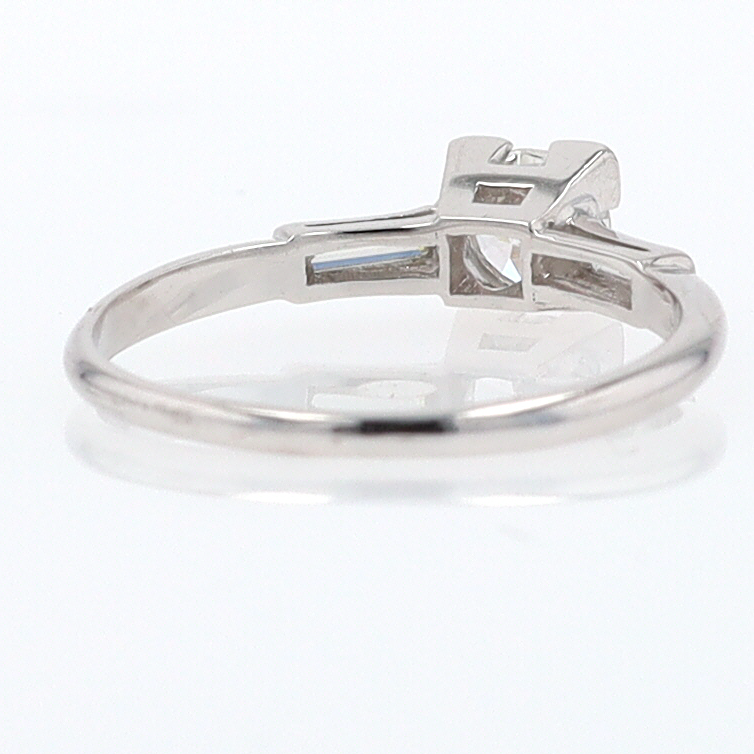 3 Stone Petite Platinum Art Deco Diamond Engagement Ring