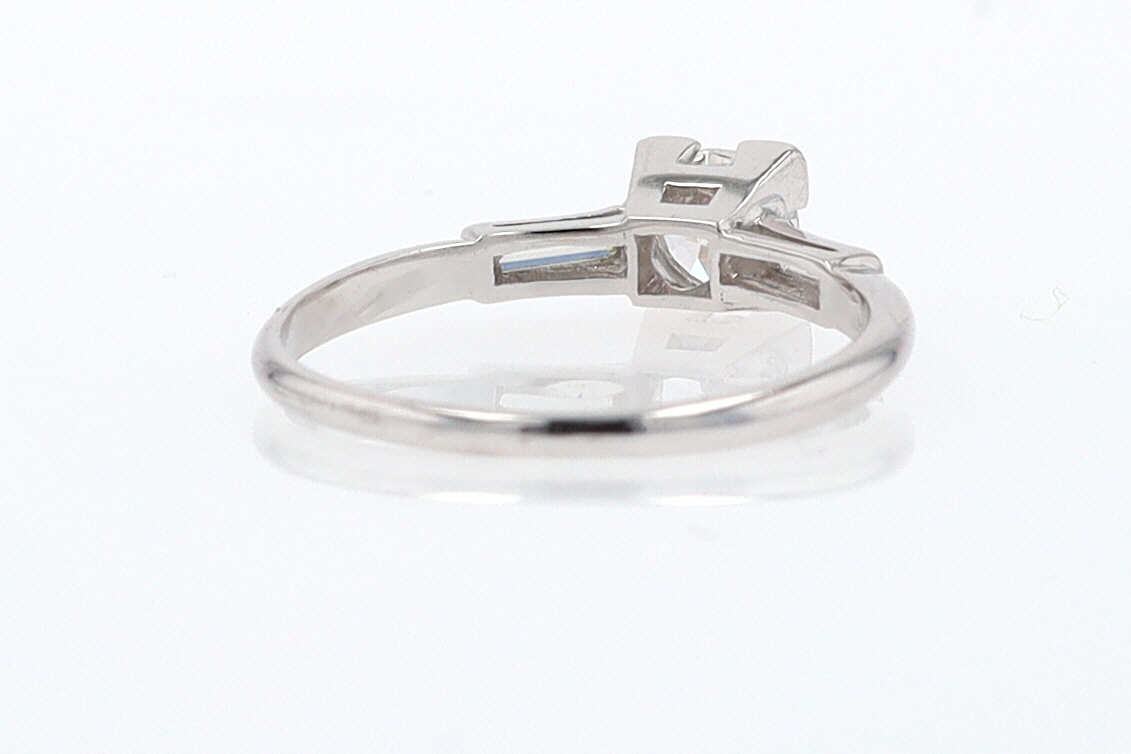 3 Stone Petite Platinum Art Deco Diamond Engagement Ring