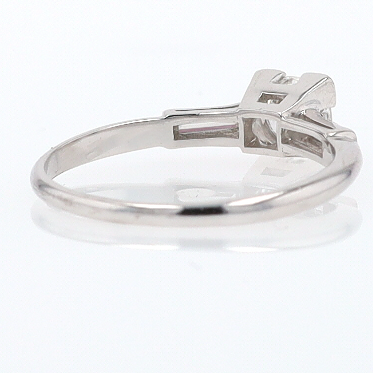 3 Stone Petite Platinum Art Deco Diamond Engagement Ring