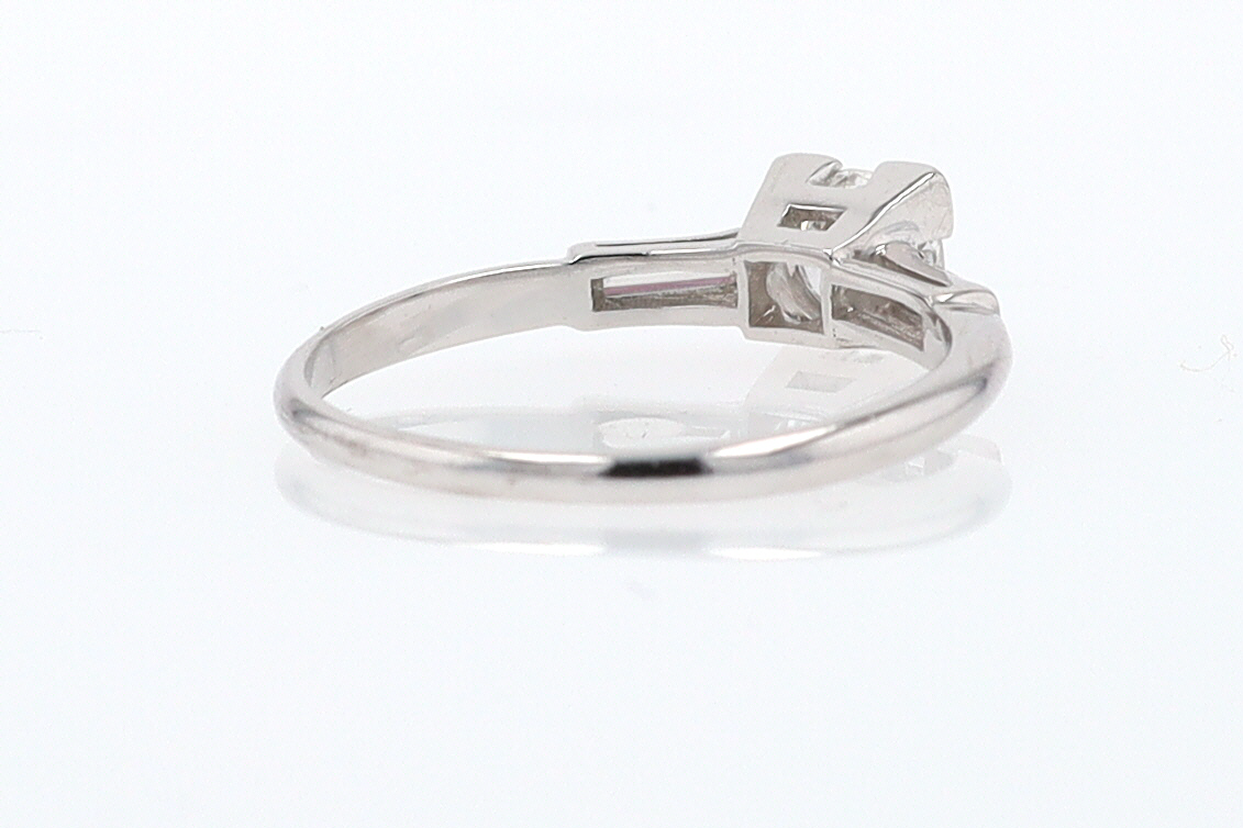 3 Stone Petite Platinum Art Deco Diamond Engagement Ring