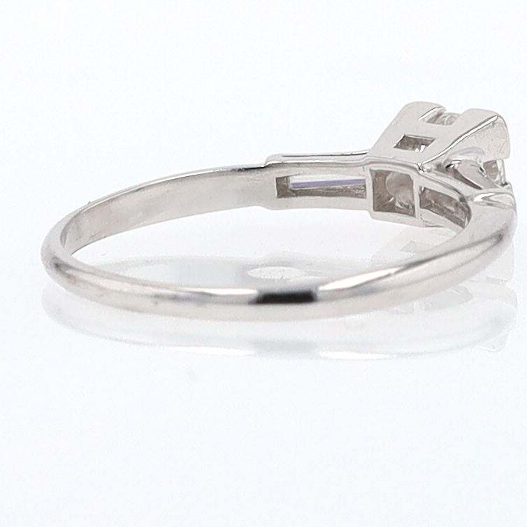 3 Stone Petite Platinum Art Deco Diamond Engagement Ring