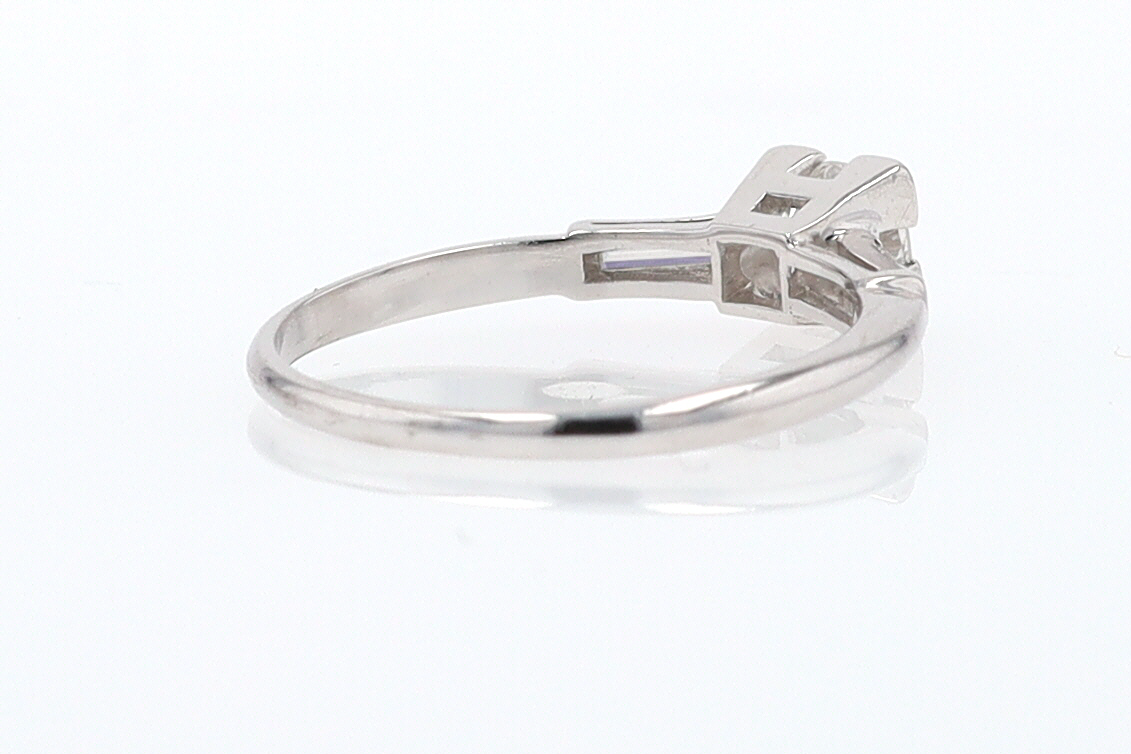 3 Stone Petite Platinum Art Deco Diamond Engagement Ring