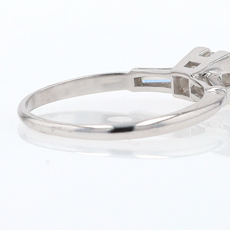 3 Stone Petite Platinum Art Deco Diamond Engagement Ring